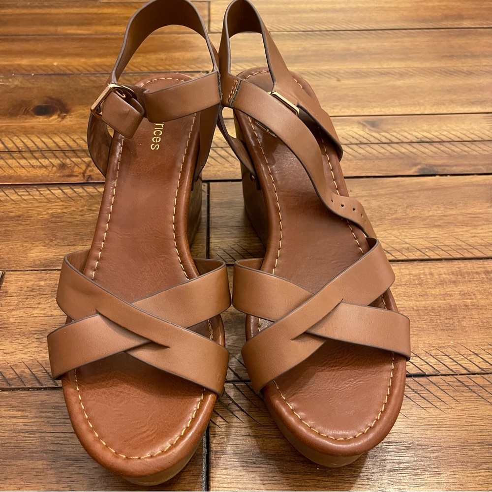 Maurices Brown Wedge Ankle Strap Heel Shoe Size 10 - Picture 5 of 6